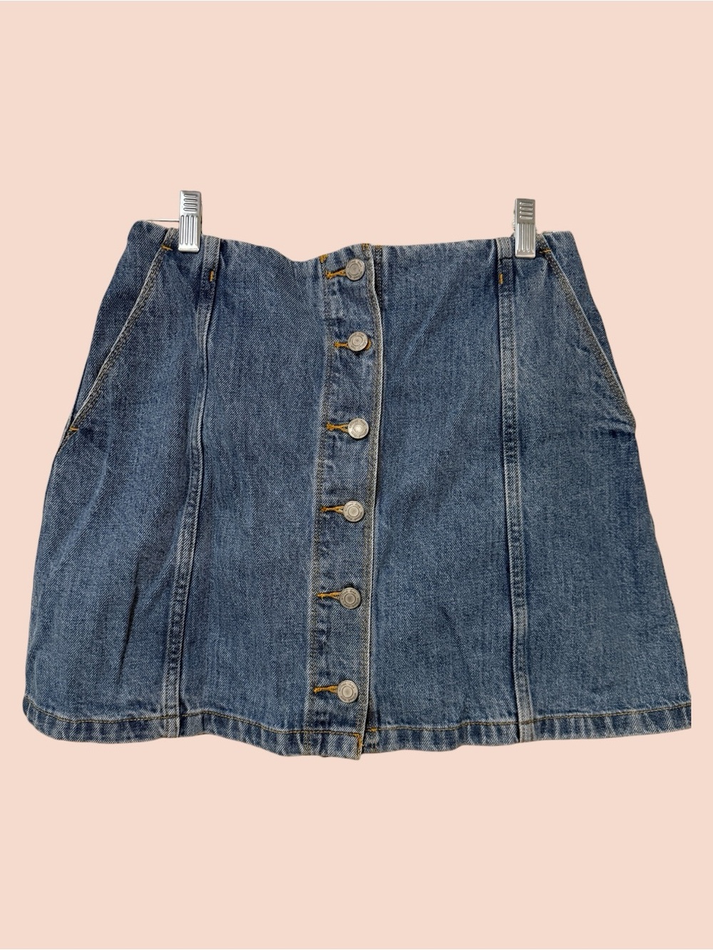 Aritzia Wilfred Free Button Front Denim Mini Skirt Blue Sz 8